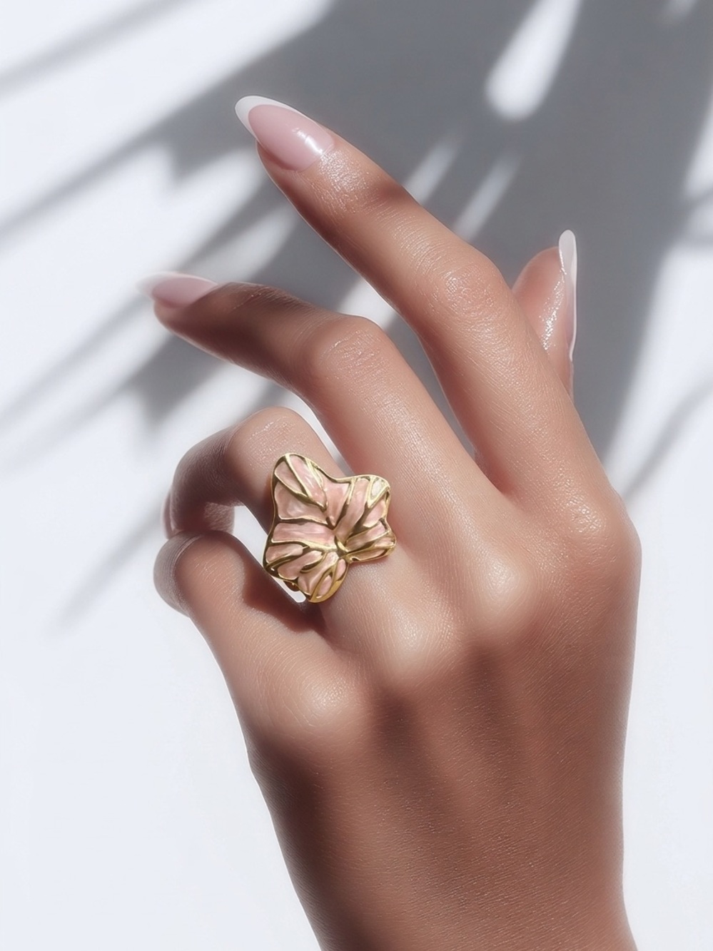 Women’s Gorgeous Pink & Gold Flower Design Statement Adjustable Ring Size 6-9